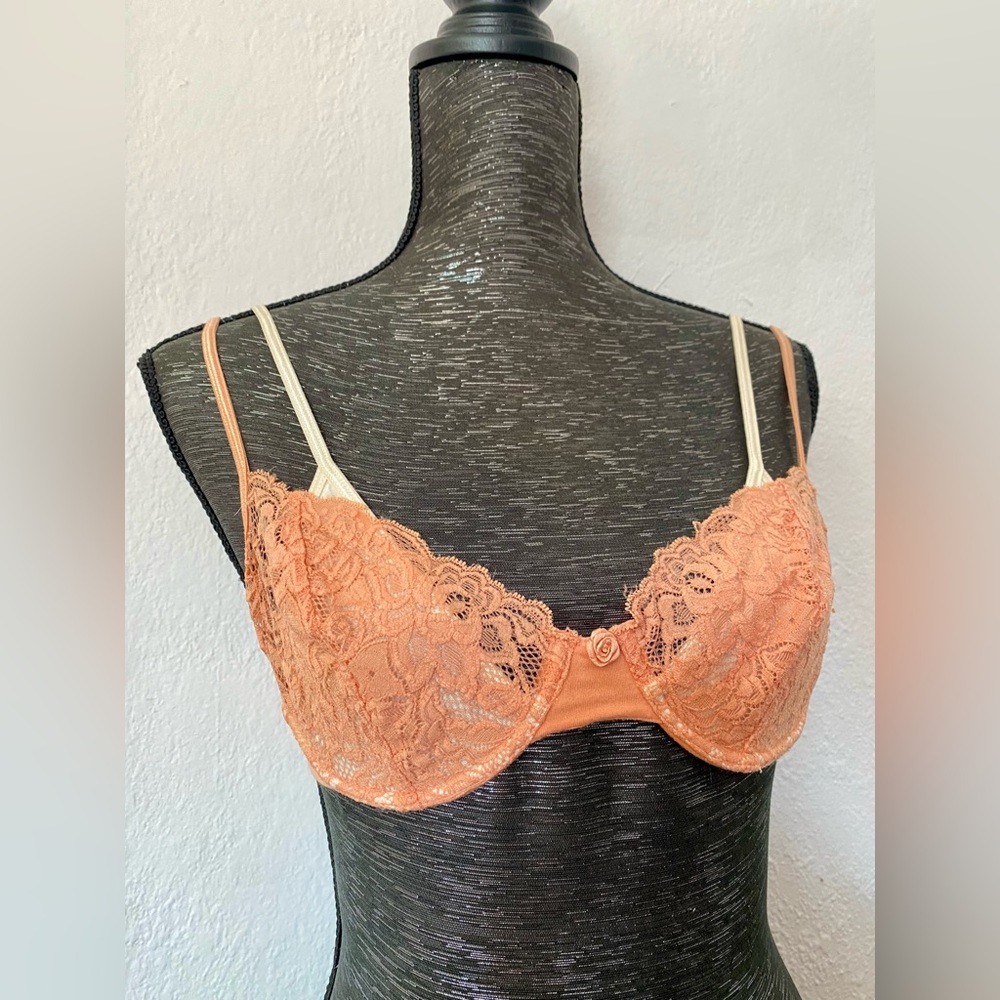 Vroom & Dreesmann Peach & Ivory Cotton Lace Layered Underwire Bra 34B (75C)